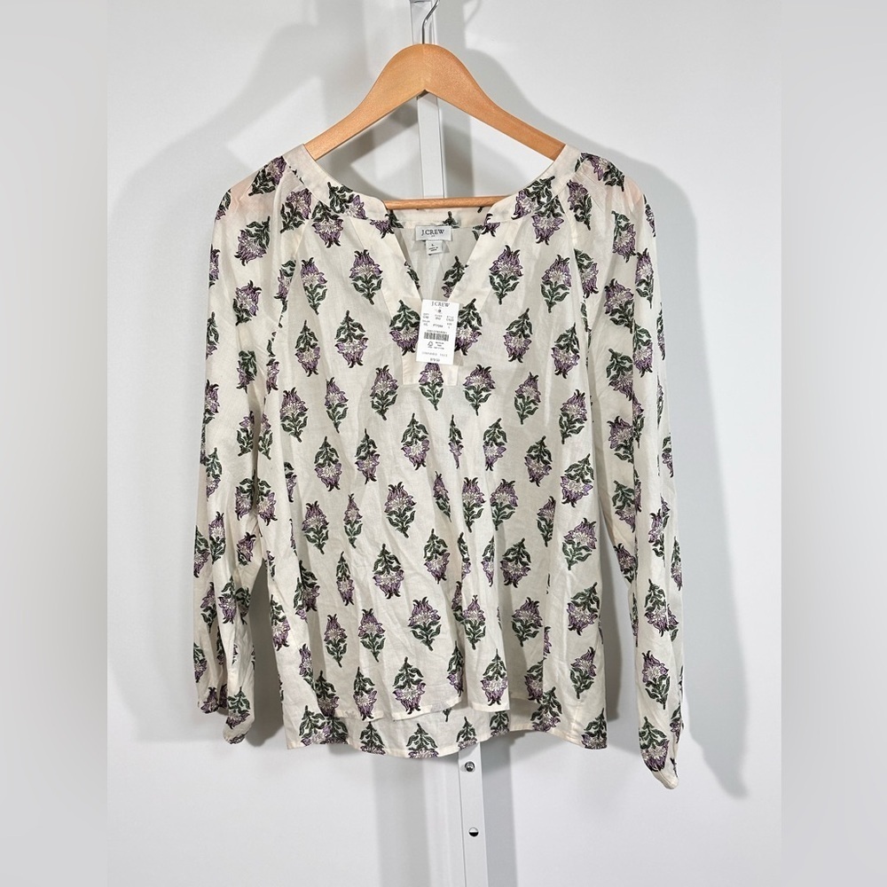 J.Crew Floral Block Print Top L – Boho Cottagecore Lightweight Blouse - Picture 2 of 7